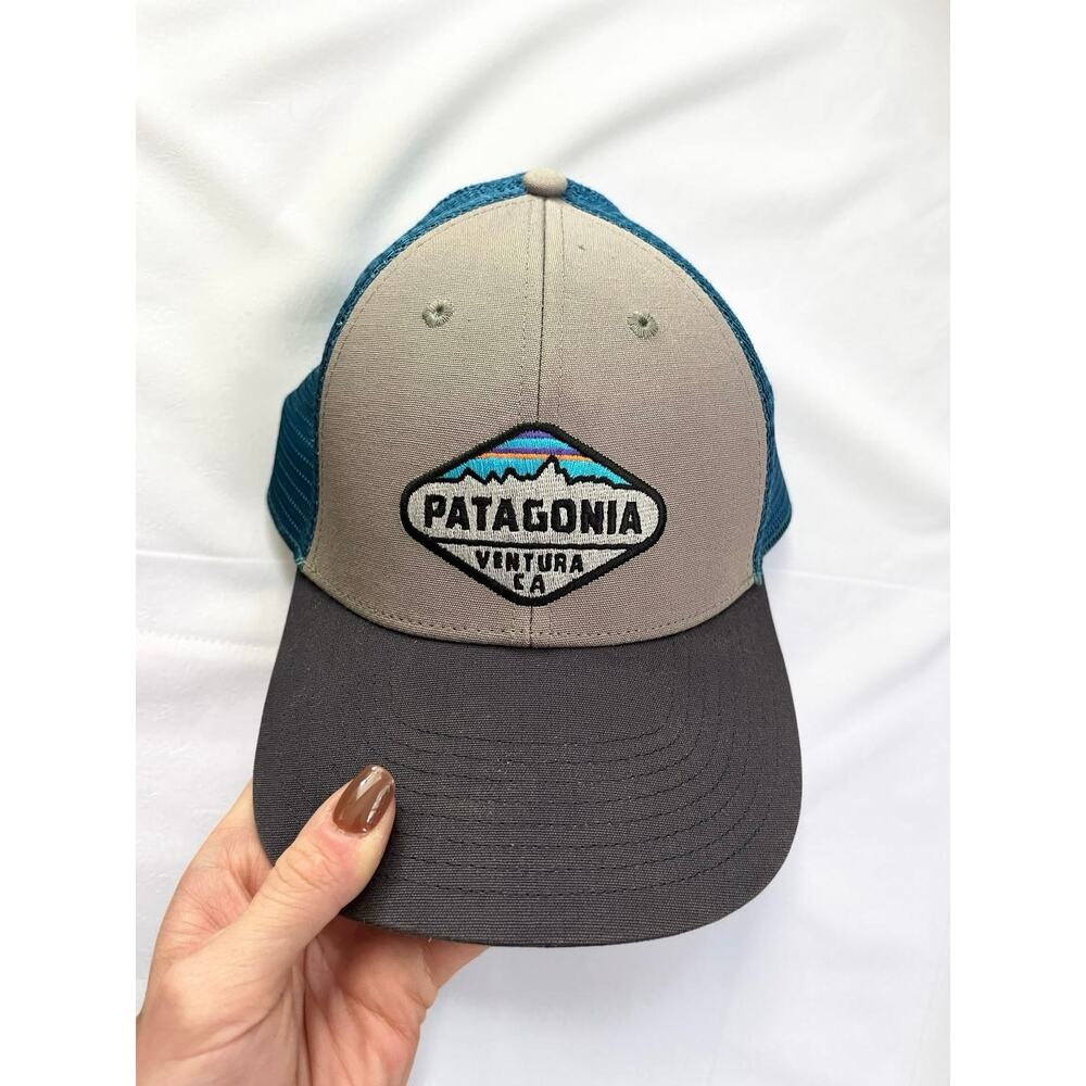 Patagonia Fitz Roy Trucker Hat Khaki Teal Mesh Snapback Adjustable One Size